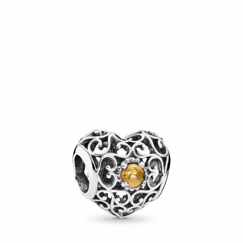 Talismane Pandora November Signature Inima Argint/Galbeni (ygIBpN8x)